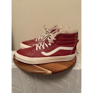 Vans SK8 High Top Red Leather Sherpa Lined Unisex Sneakers Shoes Size 10 Men
